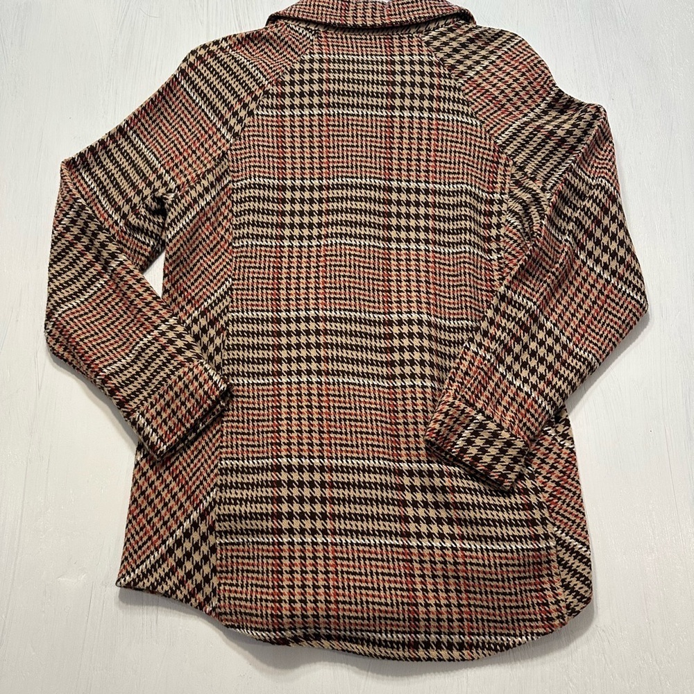 Passports Women’s Small Plaid Shacket Houndstooth Button Jacket Brown Red Tan - Picture 3 of 10